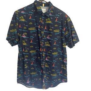 Denim & Flower short sleeve w/cuff Nautical Print Men's Shirt - Navy size large